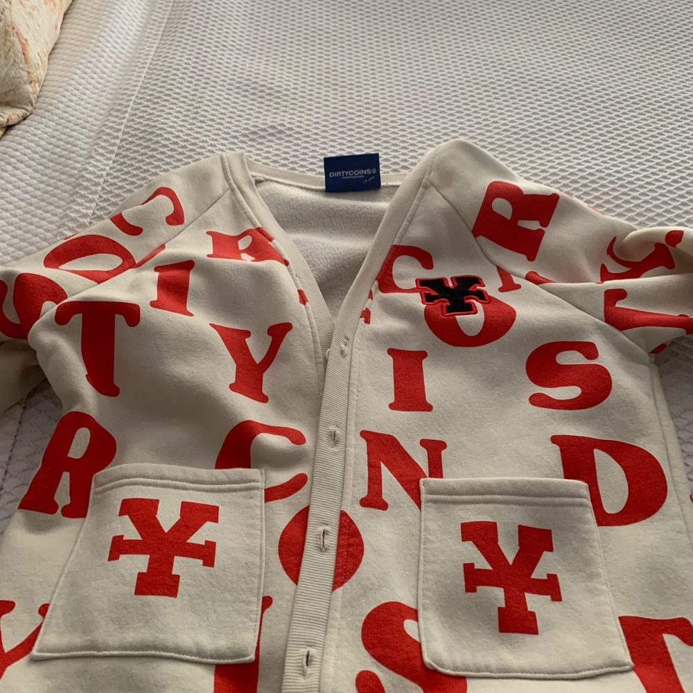 Men's Cream and Red Cardigan Sweater